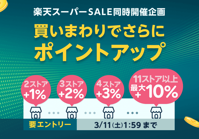 楽天スーパーSALE同時開催企画　買いまわりでさらにポイントアップ　要エントリー　3/11（土）1:59 まで